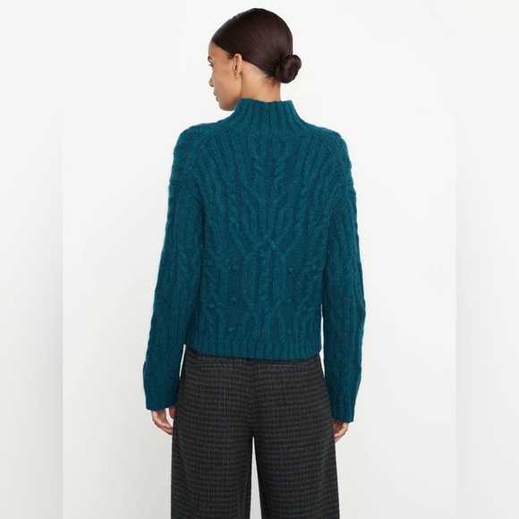 VINCE Alpaca Wool Sweater Dark mock neck cable knit Malachite Teal Size XS - Picture 2 of 8